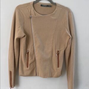 Ralph Lauren Tan Asymmetrical Women's Moto Sweater